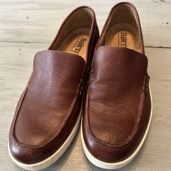 Born Shoes Mahogany Brown Leather Axel Slip On Loafer Mens 13 M